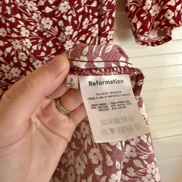 Reformation Red Floral Matin Midi Dress in Flower Girl - Picture 7 of 10
